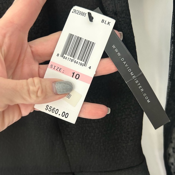 David Meister sheer sleeved black dress 10 - Picture 4 of 5